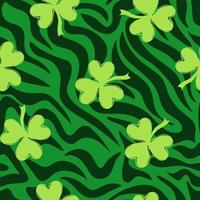 Striped zebra skin seamless pattern with clover in trendy colors. Happy St. Patricks Day vector