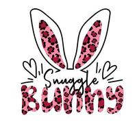 Snuggle bunny. Hand drawn text with bunny ears and hearts vector