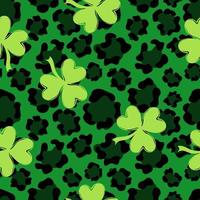 Leopard skin seamless pattern with clover in trendy colors vector