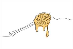 Continuous one line drawing of honey dripping from a wooden honey dipper isolated on white background vector