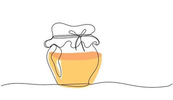 Continuous one line drawing of honey glass jars vector