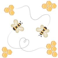 Flying bees and honeycombs, isolated on white background vector