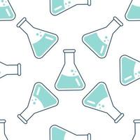 Seamless pattern on the topic of chemistry with flasks, test tubes, molecules vector