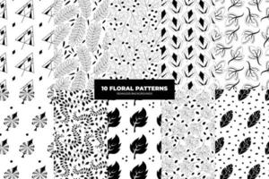 Floral abstract seamless patterns. Leaves and flowers in black and white tones. Repeating vector design for paper, cover, fabric, interior decor and textile users. Vector illustration.