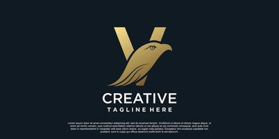 Letter V logo design with head eagle unique concept Premium Vector