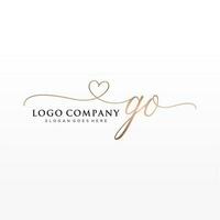 Initial GO feminine logo collections template. handwriting logo of initial signature, wedding, fashion, jewerly, boutique, floral and botanical with creative template for any company or business. vector