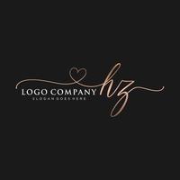 Initial HZ feminine logo collections template. handwriting logo of initial signature, wedding, fashion, jewerly, boutique, floral and botanical with creative template for any company or business. vector