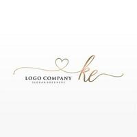 Initial KE feminine logo collections template. handwriting logo of initial signature, wedding, fashion, jewerly, boutique, floral and botanical with creative template for any company or business. vector