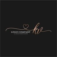 Initial KV feminine logo collections template. handwriting logo of initial signature, wedding, fashion, jewerly, boutique, floral and botanical with creative template for any company or business. vector
