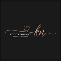 Initial KN feminine logo collections template. handwriting logo of initial signature, wedding, fashion, jewerly, boutique, floral and botanical with creative template for any company or business. vector