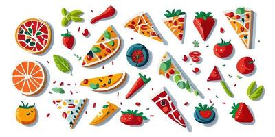 Colorful Pizza Triangles on White Background, Flat Vector Graphic Design