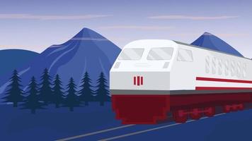 vector ilustración de un tren en el montañas. con un ver de el montañas a noche. para antecedentes o pancartas