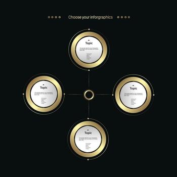 Groups of Luxury circle multipurpose Infographic template, a gold element option with text details and premium buttons vector