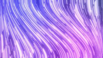 Abstract purple multi-colored glowing flying lines stripes of luminous dots and energy particles abstract disco background. Video 4k, 60 fps