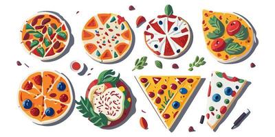 Mouth-Watering Pizza Slice with Salami and Peppers, Flat Vector Illustration