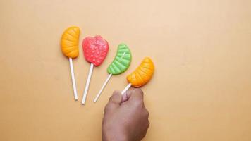 Close up of lollipop candy on table video