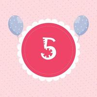 Number 5 Design with balloon for Baby Learning vector