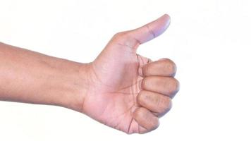 mans hand hand showing a thumb-up on white background video