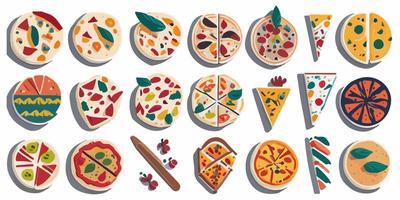 tradicional italiano cena de vistoso Pizza triangulos vector