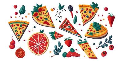 Create a traditional pizza design with these flat vector graphics