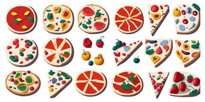 Round and cheesy flat vector pizza graphics for your design needs