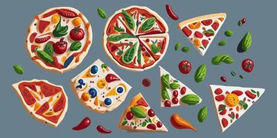 Perfect for pizzerias, these flat vector pizza designs will make your mouth water