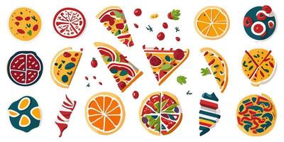 Add some spice to your design with these colorful flat vector pizza graphics