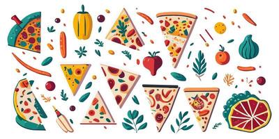 Cartoonish flat vector pizza designs for a playful touch