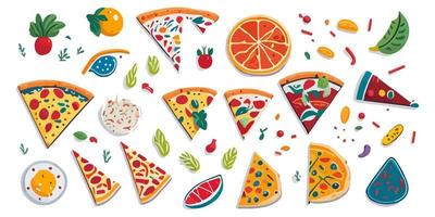 Create a traditional pizza design with these flat vector illustrations