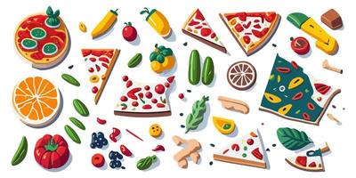 Cartoonish flat vector pizza graphics for a playful design