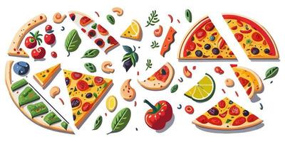 rápido comida Nunca miró entonces bueno con estos plano vector Pizza ilustraciones