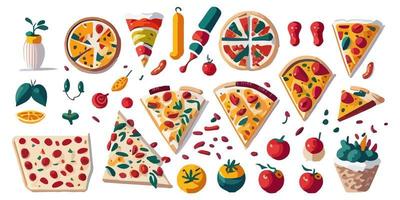 Create a traditional pizza design with these flat vector graphics