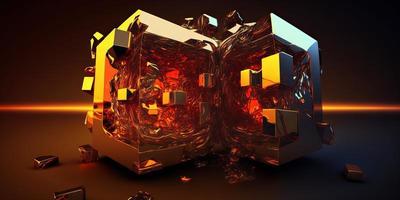 Abstract metallic cubes with lava glow effect photo