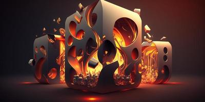 Abstract metallic cubes with lava glow effect photo