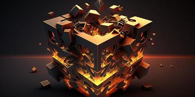 Abstract metallic cubes with lava glow effect photo