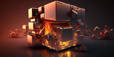 Abstract metallic cubes with lava glow effect photo