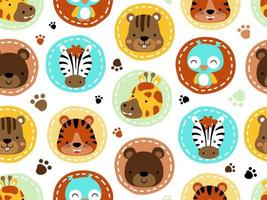 sin costura modelo con animales cara dibujos animados en vistoso circulo vector