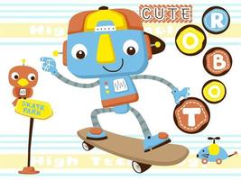 Funny robot in skateboarding with it friends vector