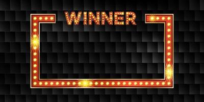 Quiz game night contest show winner banner. Award notice you win in challenge or giveaway in web gambling competition. Lottery label for raffle with answer and text bonus. Vegas event frame. vector