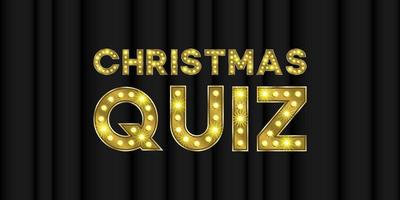 Christmas quiz neon trivia vector background. Xmas eve contest party in pub pop bright 3d font text. Broadway golden game typeface illustration. Knowledge night competition show glow banner