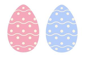 Set of two Easter eggs in trendy pink and blue with a simple pattern of wavy lines and dots. Sticker vector