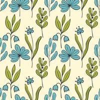 Spring flowers pattern, doodle hand drawn stylized. vector