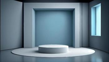 Interior corner wall room blue 3d background of abstract window light stage scene photo