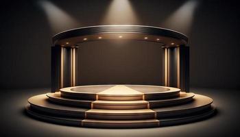 Round podium, empty stage illuminated by spotlights photo