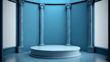 Interior corner wall room blue 3d background of abstract window light stage scene photo