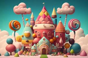 A Whimsical Candy Kingdom of Bright Colors and Playful Creatures photo