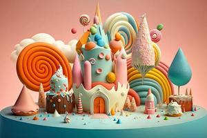 A Whimsical Candy Kingdom of Bright Colors and Playful Creatures photo