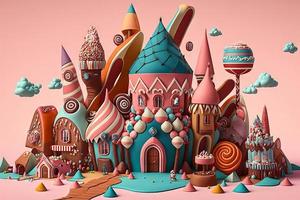 A Whimsical Candy Kingdom of Bright Colors and Playful Creatures photo