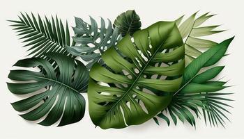 realista composición de tropical palma hojas y verde hoja pila imagen con aislado antecedentes foto