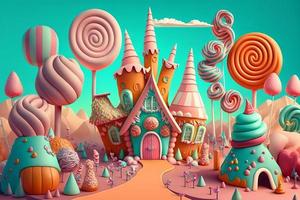 A Whimsical Candy Kingdom of Bright Colors and Playful Creatures photo